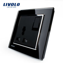 Livolo 1Way Push Button Switch 3 Pins Multifunction 13A Power Socket Black Crystal Glass Panel VL-W2Z1C-11